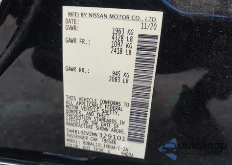 2021 Nissan Altima Sl Fwd from USA, damaged, VIN 1N4BL4EV2MN329101